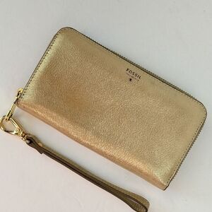 Fossil Zip Around Wallet/ Wristlet Shimmer Gold